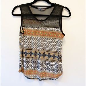 Colorful tank top with sheer net insert ,Size L